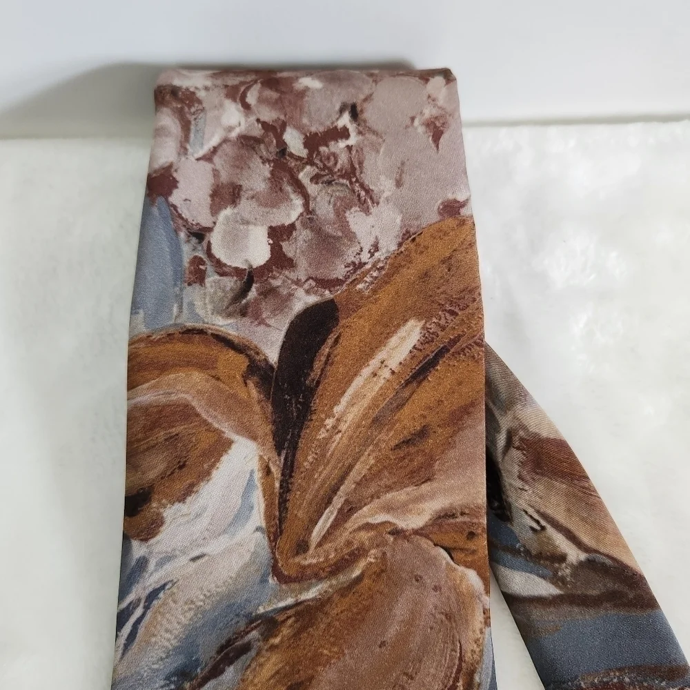 Adams Row Swirls Floral Flower Teal Blue Tan Brown Burgundy Necktie